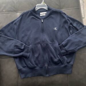 Calvin Klein Cotton Men’s Logo Zip Up Sweater Navy Blue Size Large